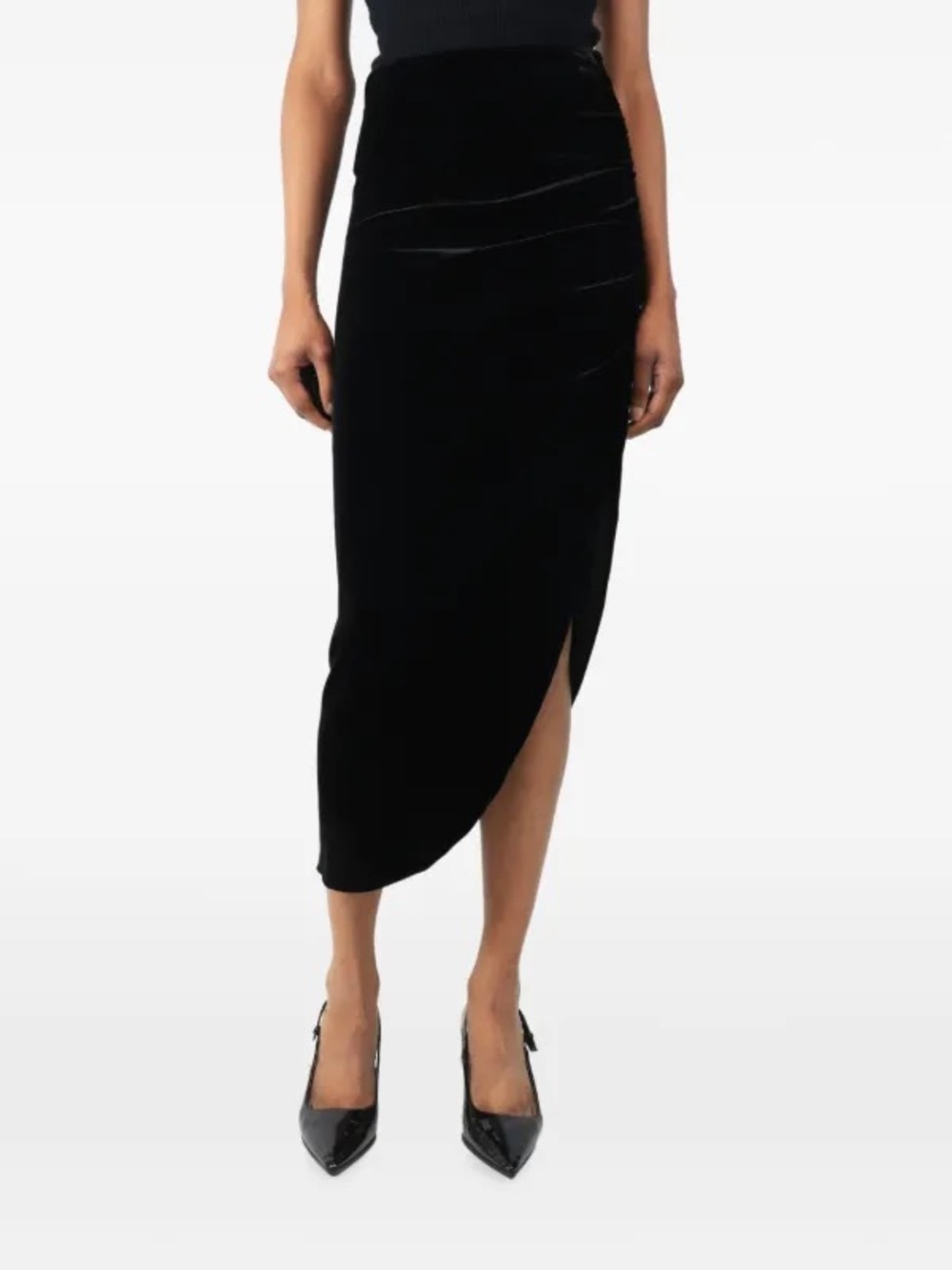 Veronica Beard Hurst Velvet Midi Skirt Ruched Side In Black Size 10